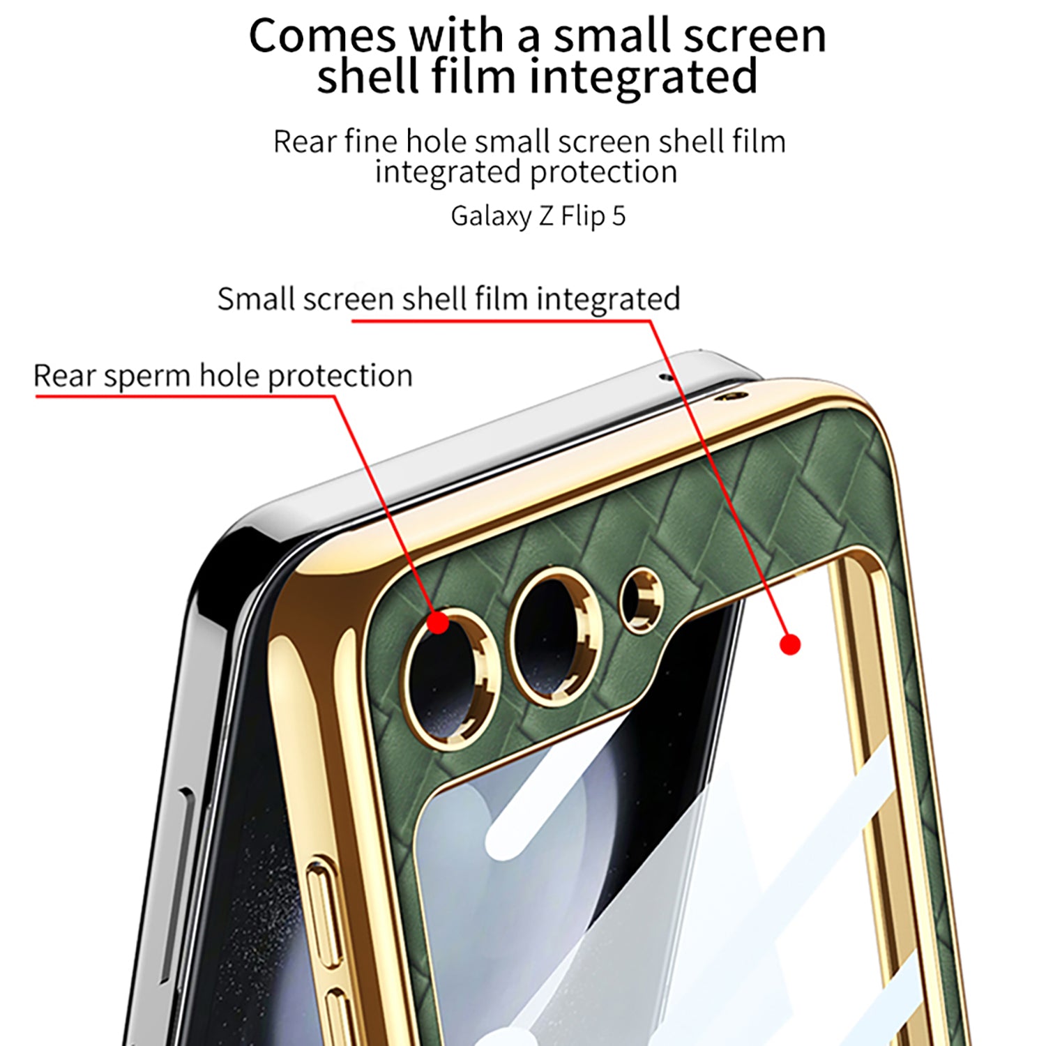 GKK For Samsung Galaxy Z Flip5 5G Woven Pattern Electroplating Kickstand Case Hard PC PU Phone Cover with Small Screen Film GKK For Samsung Galaxy Z Flip5 5G Woven Pattern Electroplating Kickstand Case Hard PC PU Phone Cover with Small Screen Film
